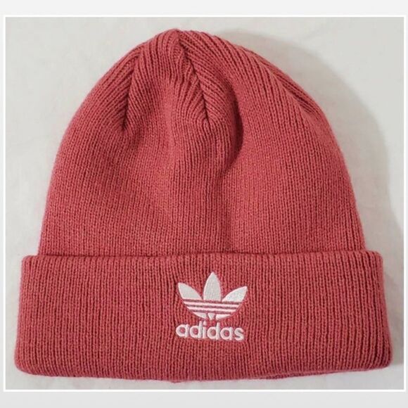 Adidas Beanie Hat Womens OS Knit Folded Cuff Pink Logo - Picture 3 of 16